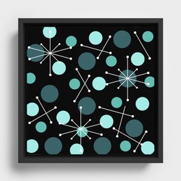 Atomic Age Dots And Starbursts Black Turquoise Framed Canvas
