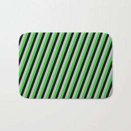 [ Thumbnail: Grey, Lime Green & Black Colored Lines Pattern Bath Mat ]