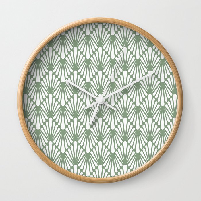 Art Deco Mint Green & White Abstract Pattern Wall Clock