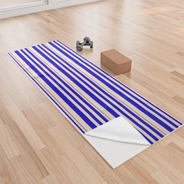[ Thumbnail: Blue & Bisque Colored Stripes/Lines Pattern Yoga Towel ]