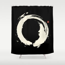 Black Enso / Japanese Zen Circle Shower Curtain