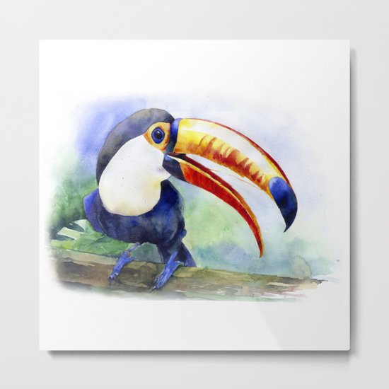 Toucan watercolor illustration, aquarelle art bird Metal Print