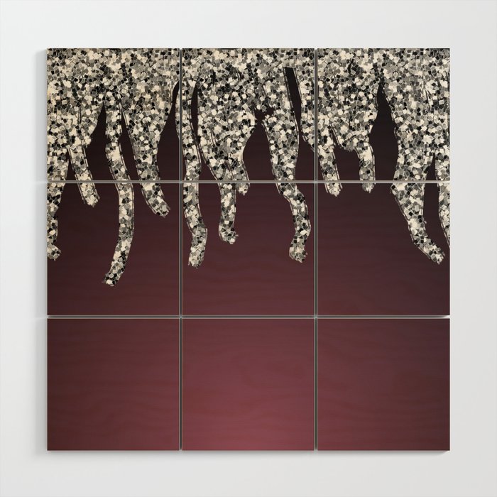 Luxury Burgundy And Silver Ombre Gradient Pattern,Abstract,Mauve,Sparkle,Glitter,Glam,Shiny, Wood Wall Art