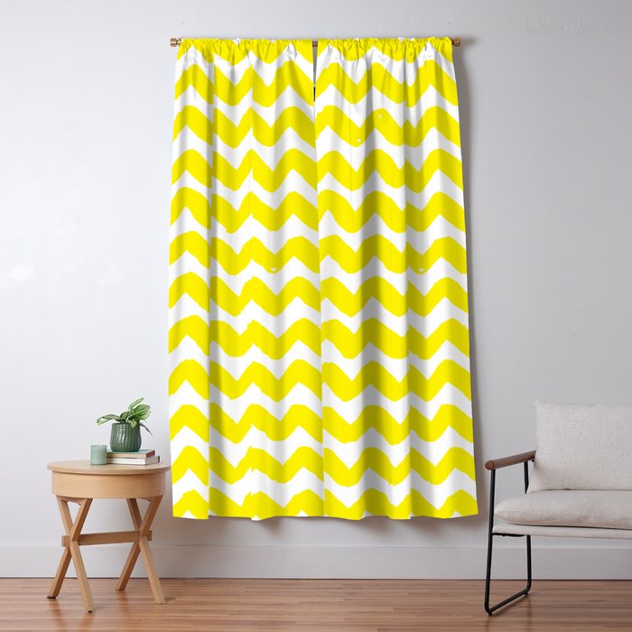 Yellow Brushstroke Chevron Pattern Blackout Curtain By