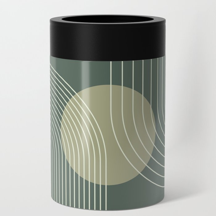 Geometric Lines in Sun Rainbow Abstract 6 in Sage Green Can Cooler