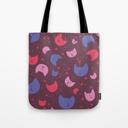 Cat heads on a rose background Tote Bag