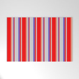 [ Thumbnail: Dark Salmon, Red, Slate Blue & Light Gray Colored Lines Pattern Welcome Mat ]