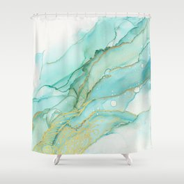 Magic Bloom Flowing Teal Blue Gold Shower Curtain