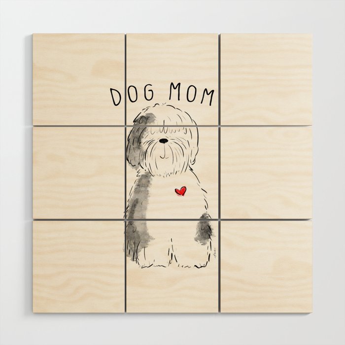OES sheepdog olde english dog mom drawing sketch doodle mothers day  Wood Wall Art