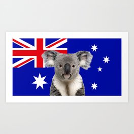 Koala with Australian Flag. Art Print