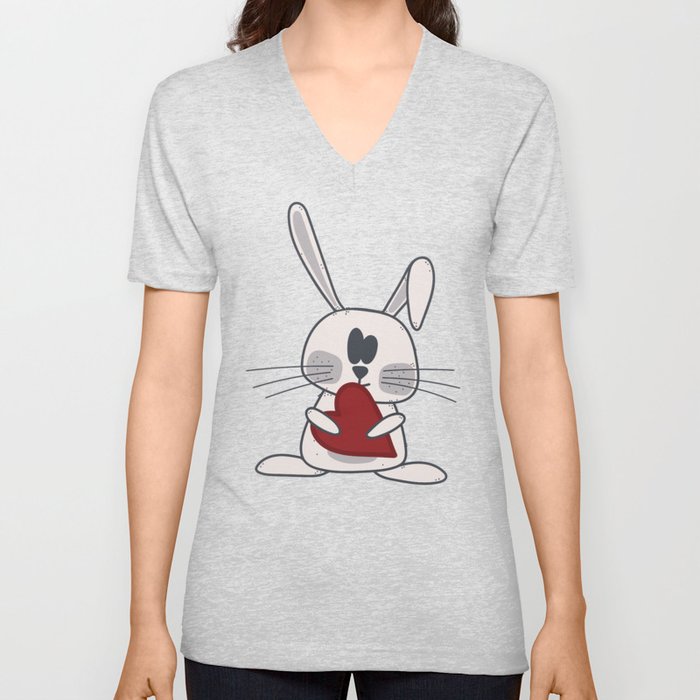 Cute bunny holding red heart V Neck T Shirt