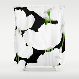 Large White Poppies on Black Background #decor #society6 #buyart Shower Curtain