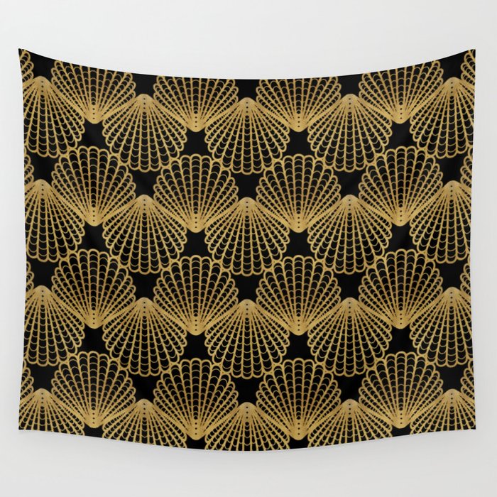 Sea Shell Symmetry // Black Wall Tapestry