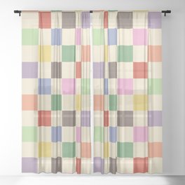 Colorful Checkered Pattern Sheer Curtain
