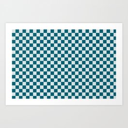Pale Blue and Tropical Dark Teal Small Checker Board Pattern Inspired by Sherwin Williams 2020 Trending Color Oceanside SW6496 Art Print