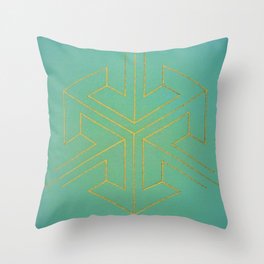 blue green gold pattern Throw Pillow