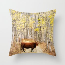 Cow in aspens Throw Pillow