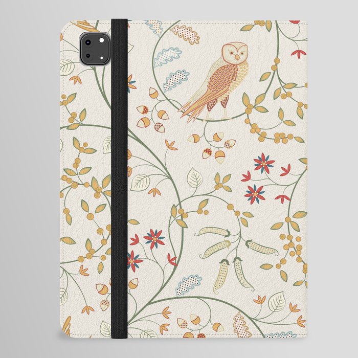 Vintage birds in foliage with flowers seamless pattern on light background. Middle ages William Morris style. Vintage illustration.  iPad Folio Case