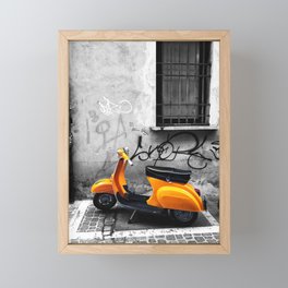 Orange Vespa in Bologna Black and White Photography Framed Mini Art Print