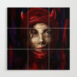 cunning girl lucifer in a red, balaclava Wood Wall Art