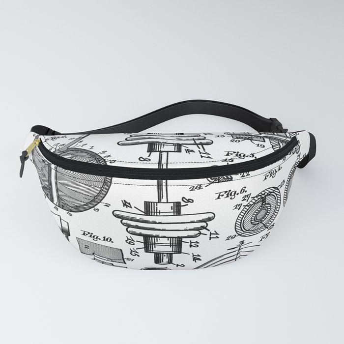 Gym Fitness Workout Dumbbell Kettlebell Vintage Patent Print Fanny Pack