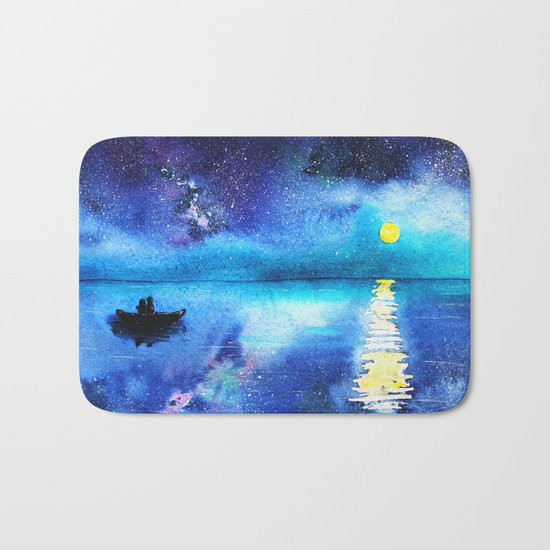 Under the moonlight || watercolor Bath Mat