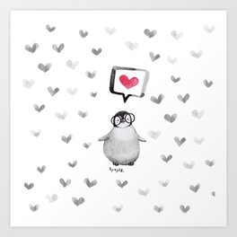 Tiny penguin love Art Print