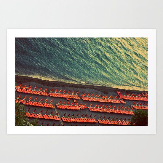Colorful Beach Umbrellas in Amalfi, Italy Art Print