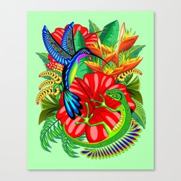 The Lizard, The Hummingbird and The Hibiscus Canvas Print