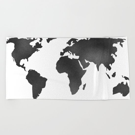World Map in Textured Black Beach Towel