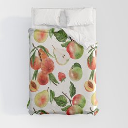 Trendy Summer Pattern with Apples, pears and peaches Duvet Cover