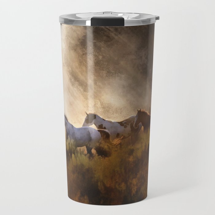 Horses in a Golden Meadow by Georgia M Baker Travel Mug