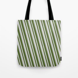 [ Thumbnail: Light Gray & Dark Olive Green Colored Lines/Stripes Pattern Tote Bag ]