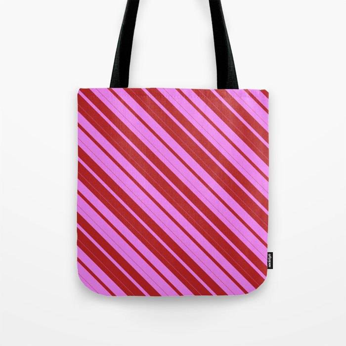 Violet and Red Colored Striped Pattern Tote Bag