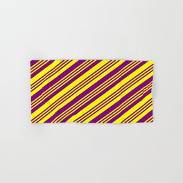 [ Thumbnail: Purple and Yellow Colored Lined Pattern Hand & Bath Towel ]