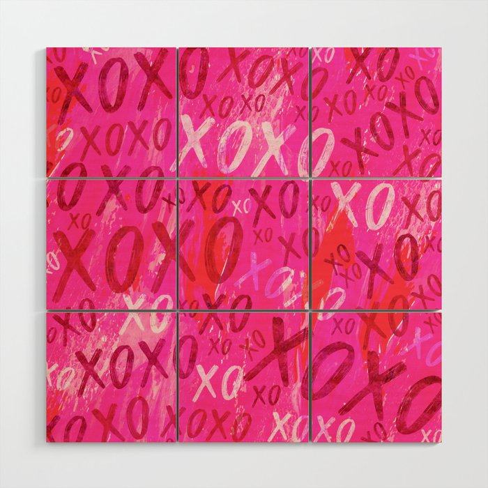 Preppy Room Decor - XOXO Watercolor Collage on Pink Wood Wall Art