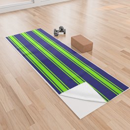 [ Thumbnail: Midnight Blue and Green Colored Lines Pattern Yoga Towel ]