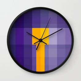 Purple and Yellow square pattern abstract geometric art Wall Clock