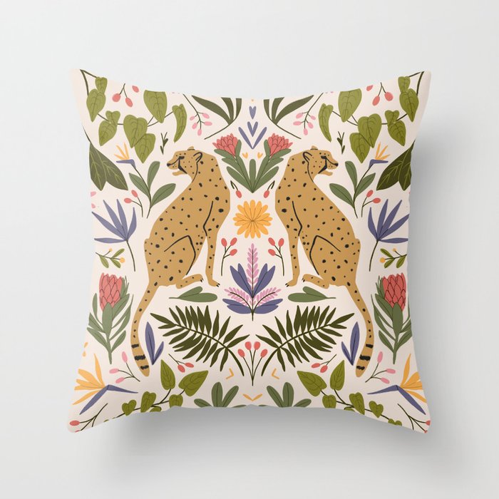 Modern colorful folk style cheetah print  Throw Pillow