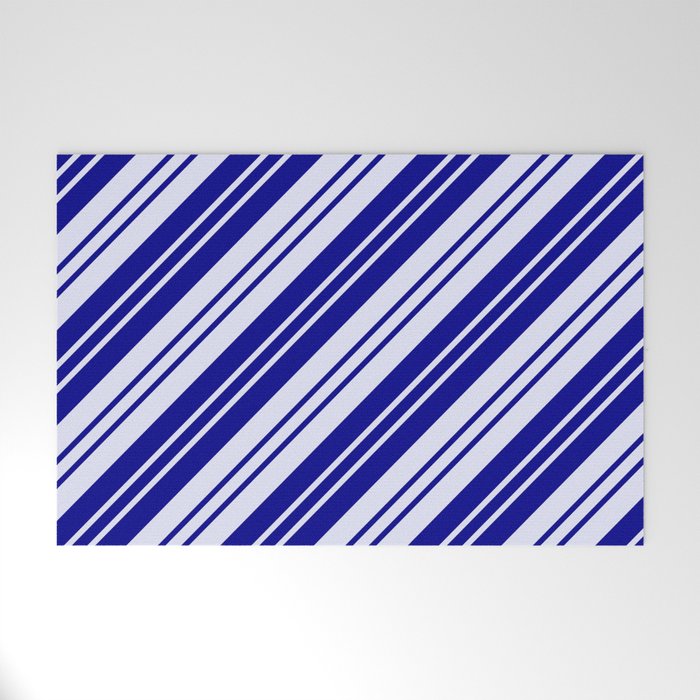 Dark Blue and Lavender Colored Lines Pattern Welcome Mat