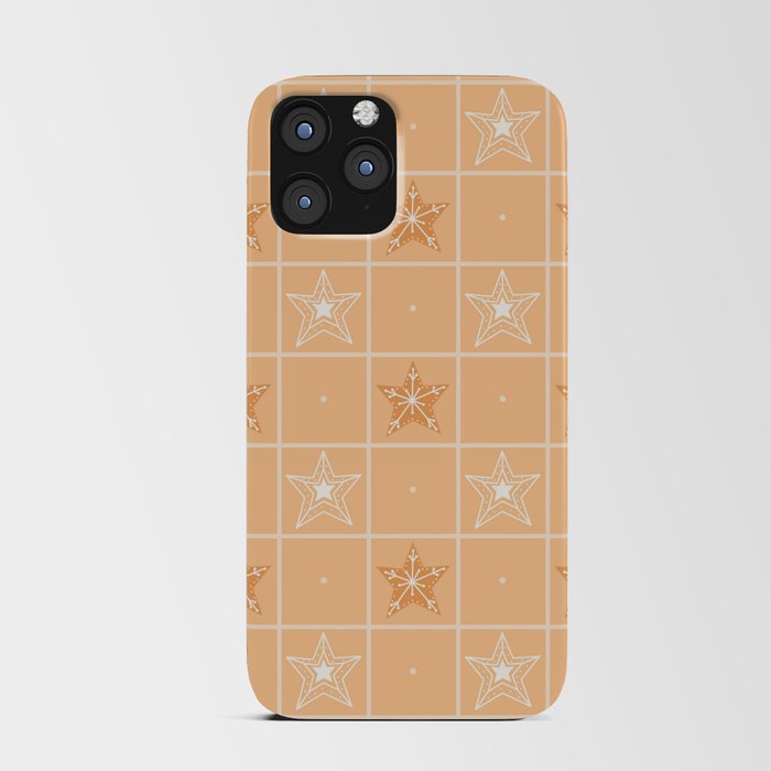Checked Christmas Seamless Pattern with Gingerbread Cookies, Stars on Yellow Background, Sweet Winter  iPhone Card Case