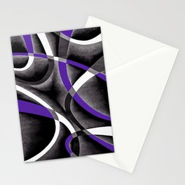 Eighties Violet White Grey Line Curve Pattern On Black Stationery Card