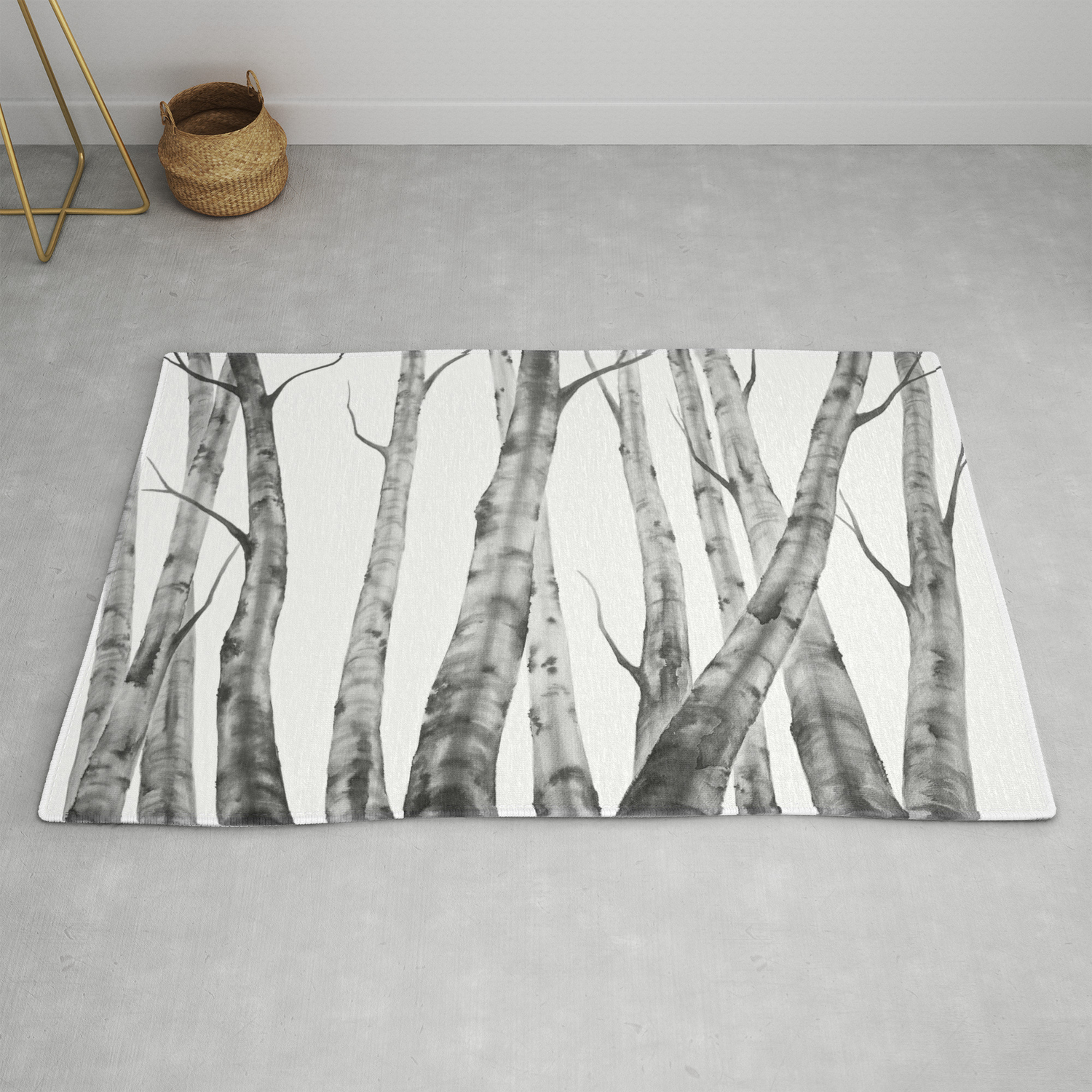 Birch Tree Watercolour Painting Black And White Black And