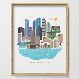 Boston Skyline Illustration Serving Tray