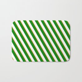 [ Thumbnail: Dark Goldenrod, Green, and White Colored Lined/Striped Pattern Bath Mat ]