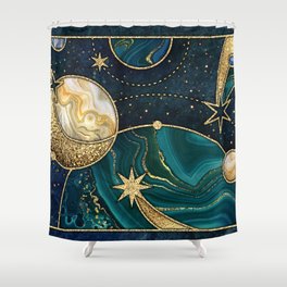 Celestial Starry Emerald Gold Cosmos Shower Curtain