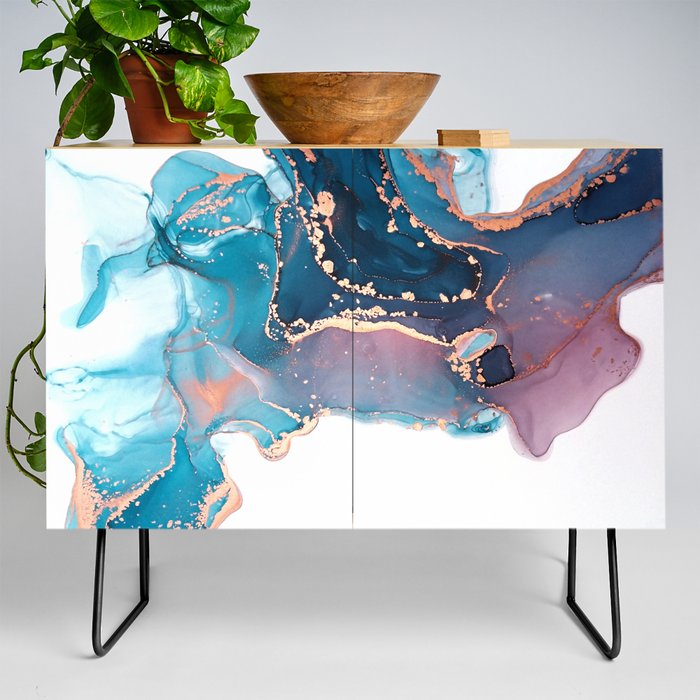 Turquoise + Magenta Fusion Smoke Abstract Swirl Credenza
