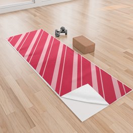 [ Thumbnail: Light Pink & Crimson Colored Striped Pattern Yoga Towel ]