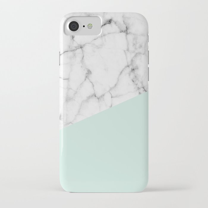 real white marble half pastel mint green iphone case