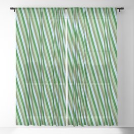 [ Thumbnail: Dark Sea Green, Dark Olive Green, Light Blue, and Dark Green Colored Lined/Striped Pattern Sheer Curtain ]